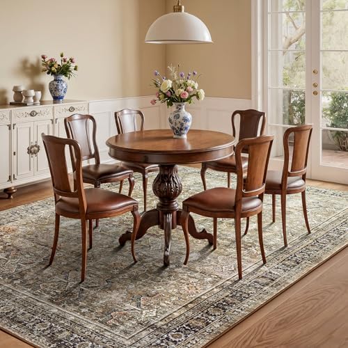 5x7 Area Rugs for Living Room, Non-Slip Washable Brown Vintage Carpet - Image 3