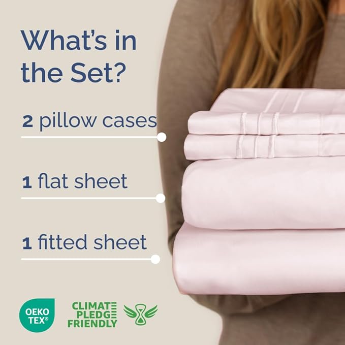 Full XL Bed Sheet Set - 4 Piece Extra Long Extended Full XL Sheets - Ultra Soft, Breathable & Cooling - Fits 8" to 16" Mattress with Deep Pockets - 54" x 80" - Wrinkle & Fade Resistant - Lavender Pink