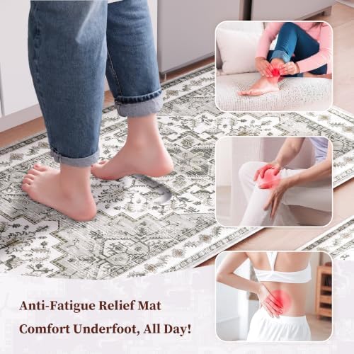 Boho Kitchen Mats for Floor 2PC Anti Fatigue Kitchen Rugs, Grey - Image 3