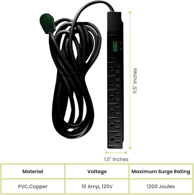 GoGreen Power Inc. (G-16315-15BK-2) 6 Outlet Surge Protector, 15FT Cord, Black, 2 Pack
