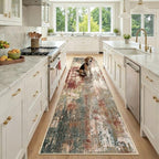 RELEANY Washable Runner 2'6"x10' Abstract Area Rug for Hallway Rustic Brown by RELEANY