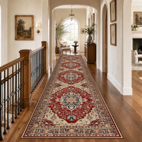 RELEANY Washable Area Rug, Runner 2'6"x14', Red/Blue - Image 2