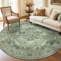 RELEANY Washable Area Rug, Round 6ft, Green/Dark Green/Gray by RELEANY