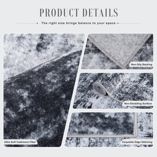 2.6x10 Washable Runner Rug:Modern Abstract Indoor Carpet Black - Image 7