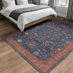 Hazo Haus Dark Blue & Terracotta 5x8 Living Room Rug - Machine Washable Area Rugs for Bedroom, Dining Room, Kitchen Floor, Small Office, Low Pile Non-Slip Rubber Backing & Stain Resistance - Image 6