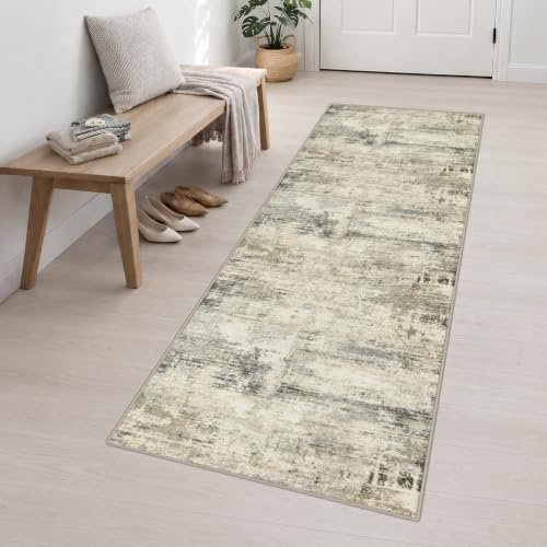 3x10 Washable Runner Rug：Modern Abstract Soft Carpet Ash Brown - Image 3