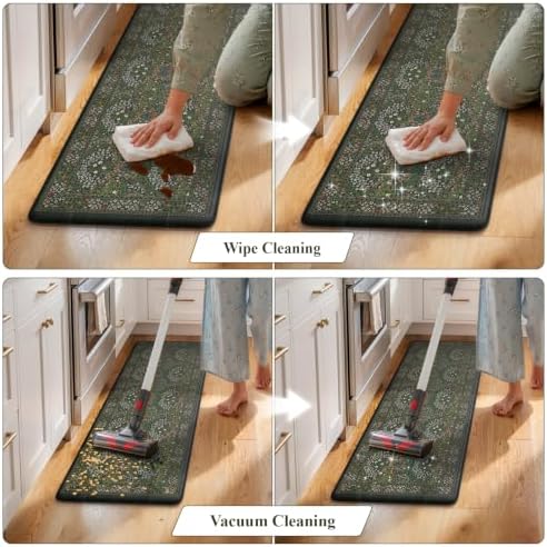 Collive Kitchen Mats Cushioned Anti Fatigue, Dark Green 17.3"x59"+17.3"x29" - Image 6