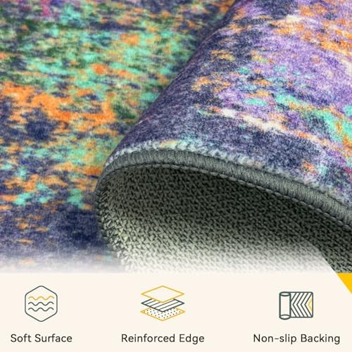 RELEANY Washable 8'x10' Abstract Area Rug for Living Room Purple Multi - Image 4