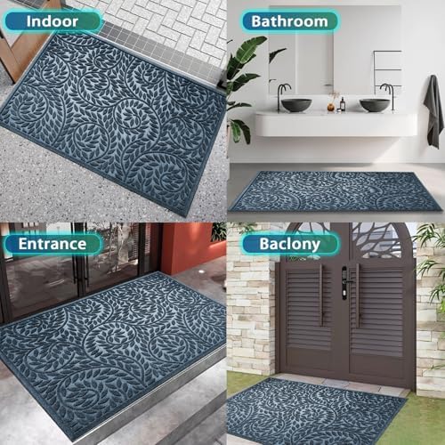 Bulijojo Front Door Mat Entrance,Durable Heavy Duty Welcome Mat,Thick Absorbent Natural Rubber Non Slip Mat, Sturdy Entryway Blue 47"x32" - Image 6
