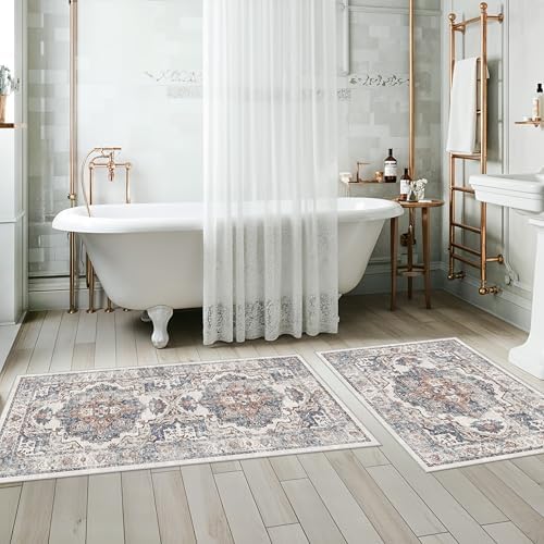 4 Pieces Kitchen Rug Set: Washable Water Resisitant Carpet for Sink Stove Area Soft Floor Mats with Non-Slip Backing for Bathroom Low-Pile Runners for Family with Elderly Dogs(2x3+2x4+2x5+2x6,Brick) - Image 5