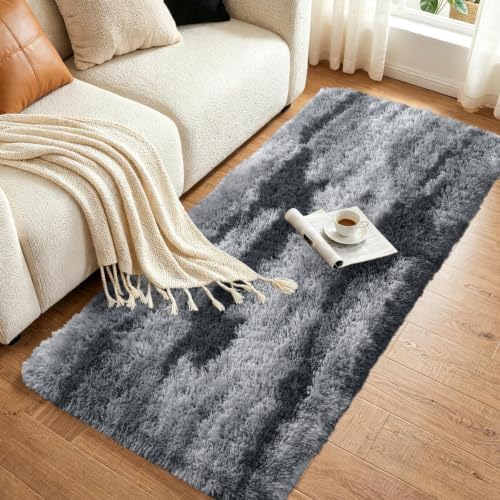Noahas 2x8 Grey Fluffy Soft Runner Rug Non-Slip for Bedroom Dorm Hallway - Image 3