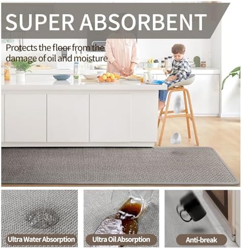 YDKGL Kitchen Mat Kitchen Rugs Sets of 2 PCS Non Slip Gray 17"x30"+17"x59" - Image 5