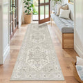 Madane Kitchen Runner Rug 2x7 with Rubber Backing Non Slip, Beige/Brown by Madane
