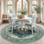 RELEANY Washable Area Rug, Round 7ft, Blue/Vintage Dark Blue by RELEANY