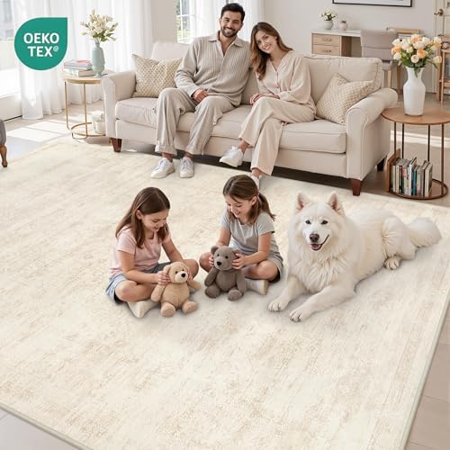10x14 Area Rugs Living Room: Bedroom Washable Carpet Retro Beige - Image 7