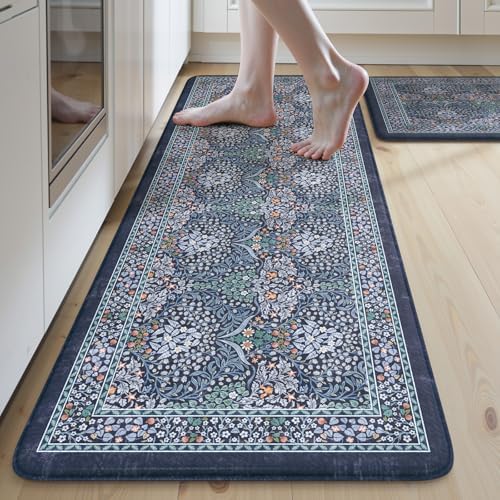 Collive Anti Fatigue Mats for Kitchen Floor, Dark Blue Kitchen Rugs by Collive