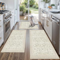 Kitchen Rug Sets 3 Piece, Washable Non-Slip Farmhouse Kitchen Mats for Hardwood Floor, Rustic Floral Boho Runner Rug for Sink,Entryway & Hallway & Bathroom (Beige/Floral,2x3-2x4-2x5) by BYYVOORugsforYourHome