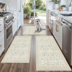 Kitchen Rug Sets 3 Piece, Washable Non-Slip Farmhouse Kitchen Mats for Hardwood Floor, Rustic Floral Boho Runner Rug for Sink,Entryway & Hallway & Bathroom (Beige/Floral,2x3-2x4-2x5) by BYYVOORugsforYourHome