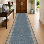 Vintage 3x12 Long Hallway Runner Rug - Blue Boho 3x12 Kitchen Floor Mat, Washable Low Pile Thin Carpet for Bedroom Bedside, Modern Eclectic Boho Design Décor by HazoHaus