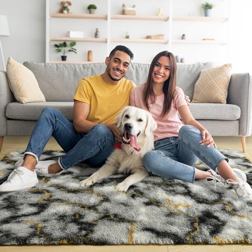 4x6 Grey and Gold Fluffy Soft Area Rug Non-Slip for Bedroom Living Room - Image 2