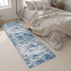 2.6x10 Washable Runner Rug:Modern Abstract Indoor Soft Carpet Blue - Image 4