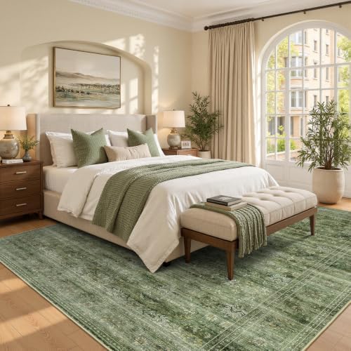 8x10 Area Rug for Living Room, Non-Slip Washable Large Carpet, Forest Green - Image 2