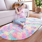 2x5 Rainbow Fluffy Soft Oval Rug Non-Slip for Kids Bedroom Nursery Playroom - Image 2
