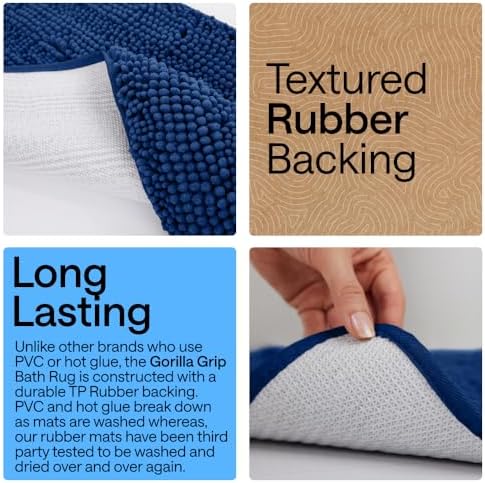 GORILLA GRIP Bath Rug Mat for Bathroom, Absorbent Chenille 60x24 Royal Blue - Image 3