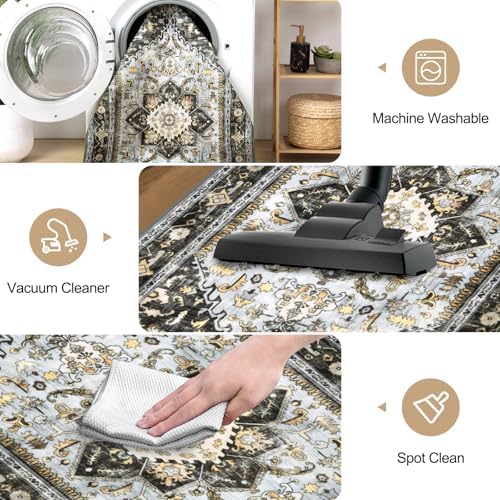 Yamaziot Washable Runner Rug, 2x8 Non-Slip Boho Vintage Hallway Kitchen Rug - Image 5