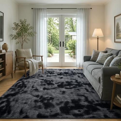 4x6 Tie-dye Dark Grey Area Rug Washable Non-Slip for Bedroom Living Room - Image 4