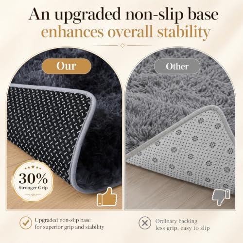 PLHXFR 8x10 Area Rugs Living Room: Fluffy Bedroom Soft Shag Rug Black Grey - Image 5