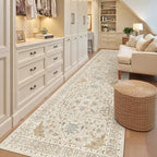 Madane Hallway Runner Rug 3x10 Washable Kitchen Runners 10ft, Beige/Blue by Madane