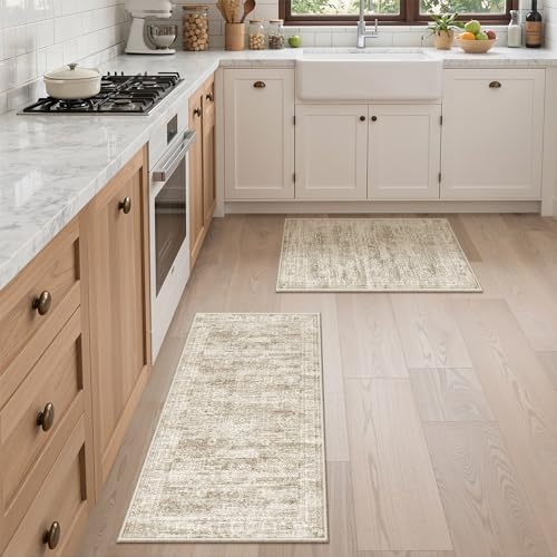 Kitchen Rugs Sets of 2, 2x3 2x4 Rug Runner,Brown by Restydon