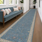 Hazo Haus Blue Boho 3x20 Extra Long Hallway Runner Rug - Non Slip Waterproof Kitchen Floor Mat - Modern Eclectic Floral Design Décor by HazoHaus