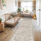 Washable 3x12 Hallway Runner Rug: Vintage Non Slip Soft Rug for Entryway Kitchen Living Room Low-Pile Water Resistant Carpet for Bathroom Nursery Thin Floor Mat for Bedroom Dining Room(Beige,3x12) - Image 6