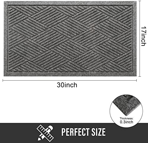 HIYARD Sturdy Front Door Mat, Absorbent Muddy Dirt Resist Welcome Door Mats Outdoor Indoor, Stain and Fade Resistant, Non-Slip Rubber Backing Low Profile Doormat for Entryway, 30×17, Grey - Image 2