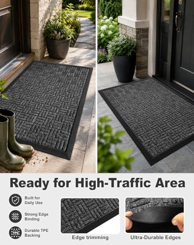 Mibao Front Door Mat Outdoor Entrance, 36" x 17" Heavy Duty Welcome Mat for Outdoor and Indoor, Waterproof Dirt Trapper Doormat, Super Absorbent Indoor Entryway Mat for Patio & Porch - Gray - Image 5