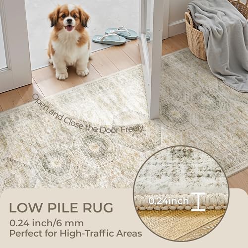 Washable Runner Rugs for Bedroom - 2x6 Runner Rug Non Slip, Ultra-Thin Entryway Runner, Soft Abstract Kitchen Runner for Hallway, Laundry, Bathroom, Indoor Door Mat(2'x6', Grey/Yellow) - Image 6