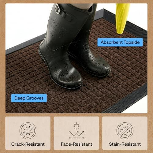 GORILLA GRIP WeatherMAX Door Mat, Indoor Outdoor, 29x17, Dark Brown Squares - Image 5