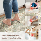 Boho Kitchen Mats for Floor 2PC Anti Fatigue Kitchen Rugs, Green Beige - Image 3