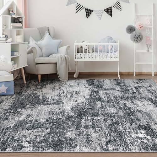 pmtsns Area Rugs 6x9 for Living Room: Washable Rug Modern Abstract Neutral Soft Non-Slip Low-Pile Indoor Carpet for Bedroom Dining Room Playroom Home Office (Black Grey, 6'x9') - Image 6