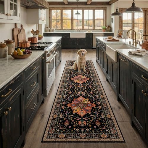 RELEANY Washable Area Rug, Runner 2'6"x8', Black/Colorful - Image 3