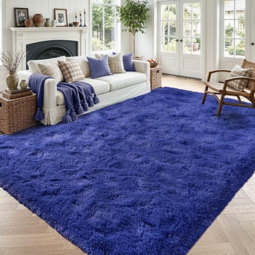 6x9 Large Royal Blue Fluffy Soft Area Rug Non-Slip for Living Room Bedroom by ModernHomeDecor