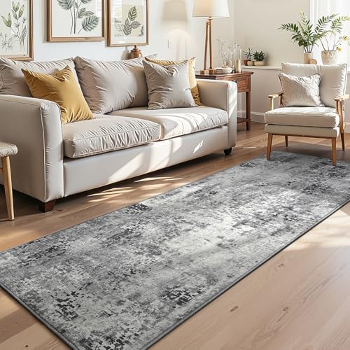 3x8 Grey Rug Runners for Hallways Kitchen Runner Rug Non Slip Washable Black Long Runner Rugs with Rubber Backing Soft Abstract Carpet Runner for Bedroom, Kitchen, Bathroom, Entryway - Image 2