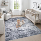 Area Rug Living Room: 4x4 Modern Washable Indoor Soft Carpet Grey - Image 5