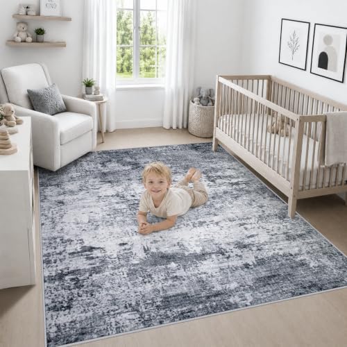 Area Rug Living Room: 8x8 Modern Washable Indoor Soft Carpet Grey - Image 5