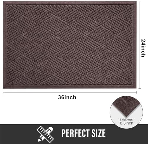 HIYARD Sturdy Front Door Mat, Absorbent Muddy Dirt Resist Welcome Door Mats Outdoor Indoor, Stain and Fade Resistant, Non-Slip Rubber Backing Low Profile Doormat for Entryway, 36×24, Coffee - Image 2
