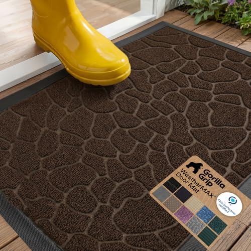 GORILLA GRIP WeatherMAX Door Mat, Indoor Outdoor, 29x17, Dark Brown Pebble by GorillaGrip