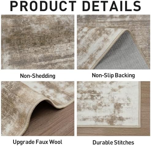 9x12 Area Rugs for Living Room: Washable Abstract Brown White Carpet - Image 5
