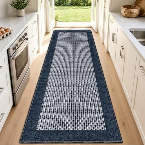 StepRite Kitchen Rugs, Kitchen Mats for Floor, 70"x20" Non-Slip Machine-Washable Kitchen Throw Rug, Navy Blue by Bringcushiontoyourlife